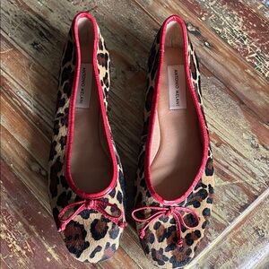 ANTONIO MELANI Animal Print Flats with Red Trim
